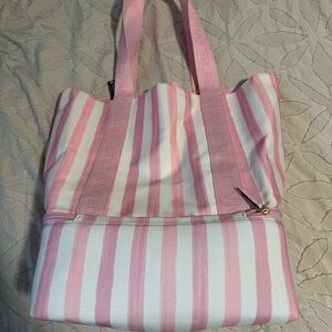 VICTORIA'S SECRET Pink Striped COOLER & TOTE Bag In One! Beach Travel $59.95 NWT